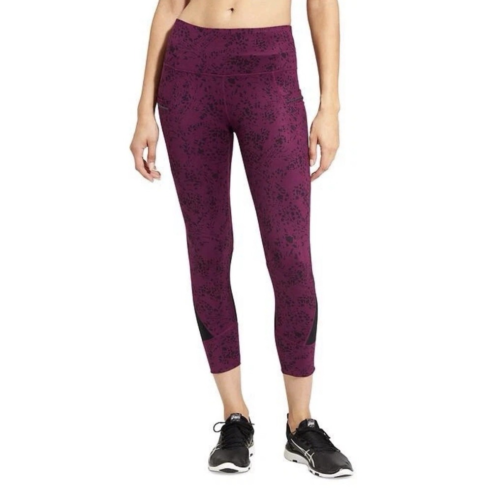 Athleta Burgundy/Black Floral Capri Leggings Size S‎ Pockets side